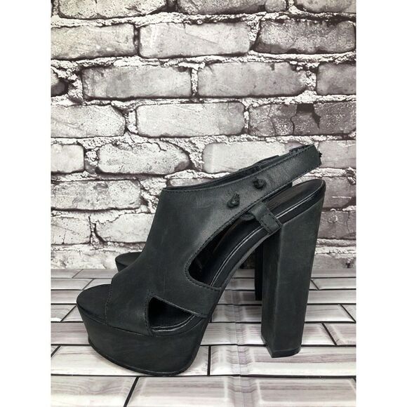 Diesel Kaboom Tulley Black Leather High Heel Platform Nubuck Sandals Women Sz 38 - Picture 9 of 16